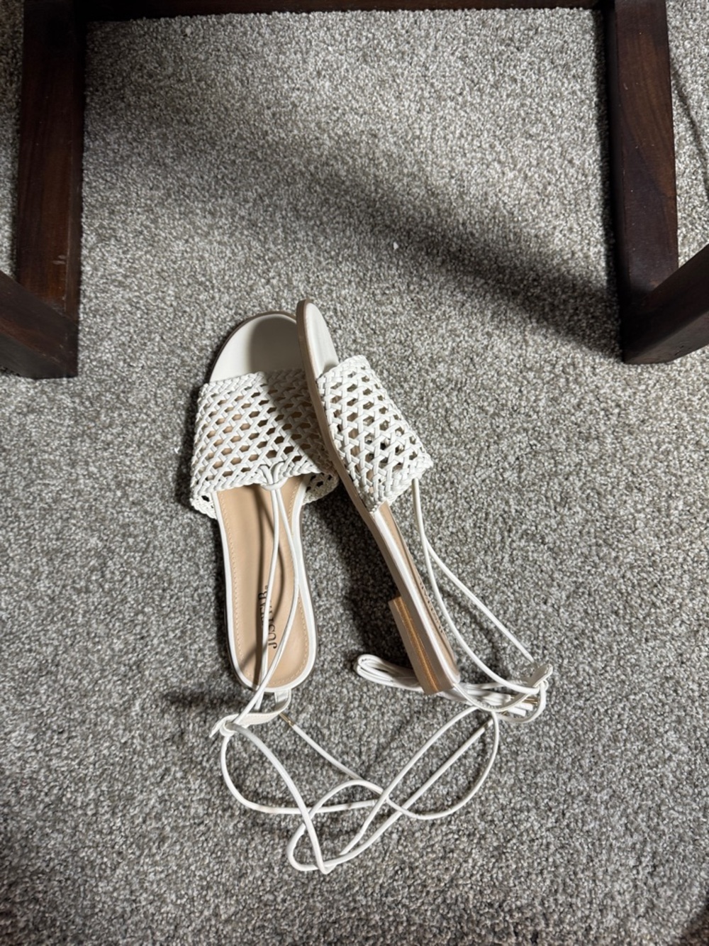 JustFab White Woven Slide Sandals with Lace-Up Straps - Picture 6 of 6